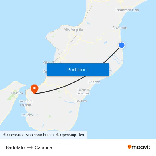 Badolato to Calanna map