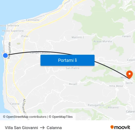 Villa San Giovanni to Calanna map