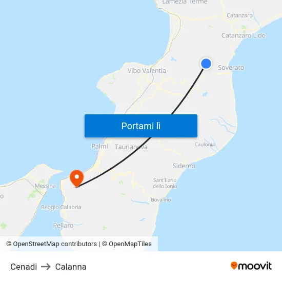 Cenadi to Calanna map