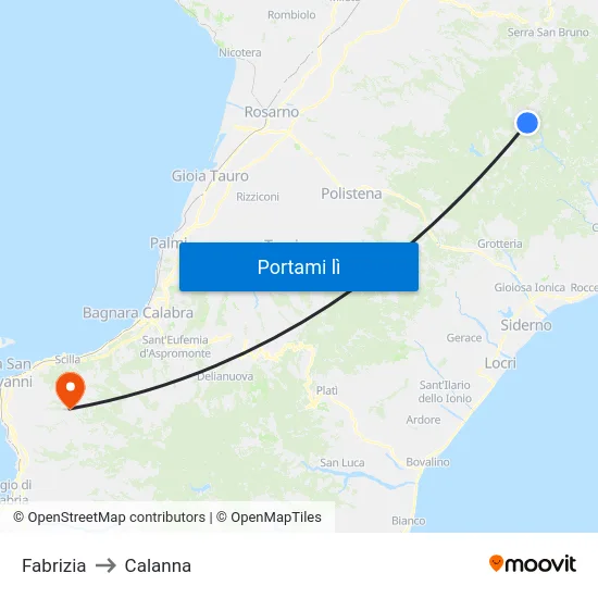 Fabrizia to Calanna map