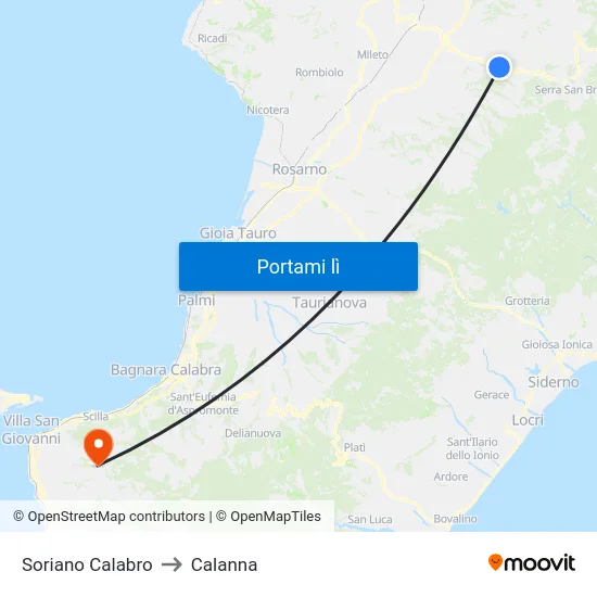 Soriano Calabro to Calanna map
