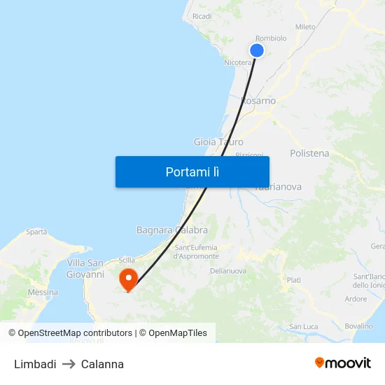 Limbadi to Calanna map
