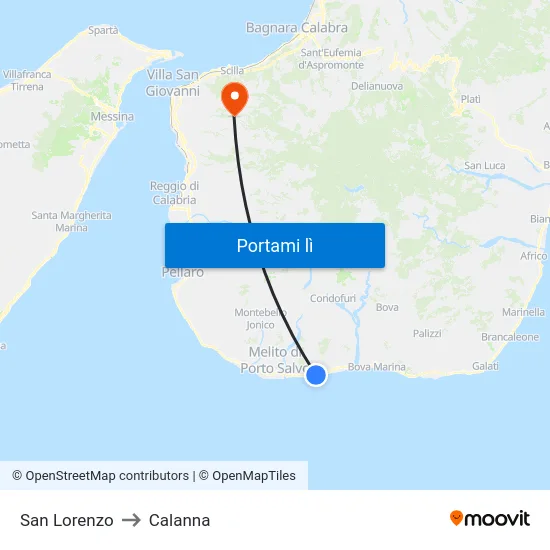 San Lorenzo to Calanna map