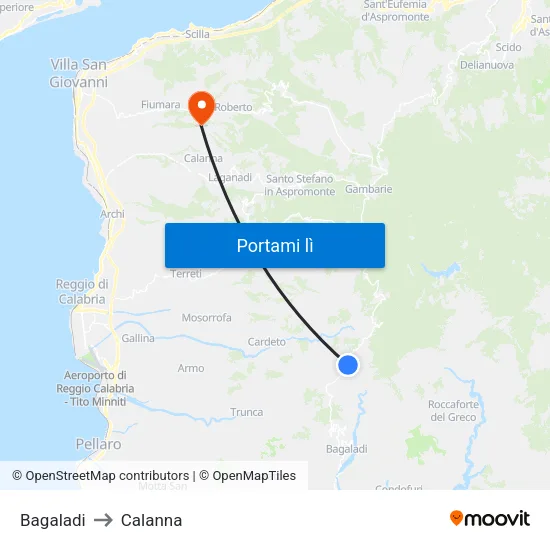 Bagaladi to Calanna map
