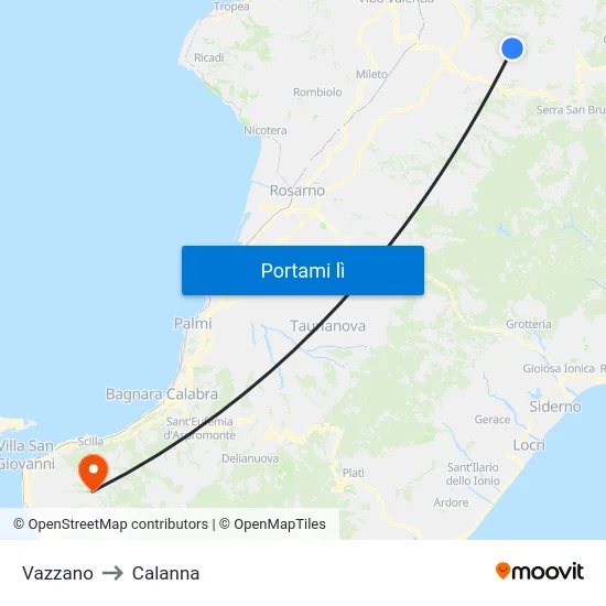 Vazzano to Calanna map
