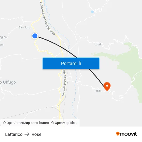 Lattarico to Rose map