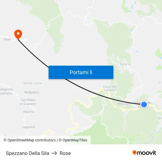 Spezzano Della Sila to Rose map