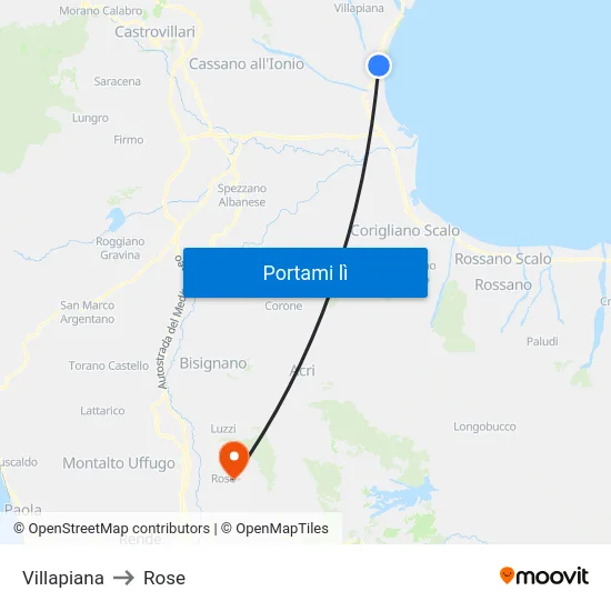 Villapiana to Rose map