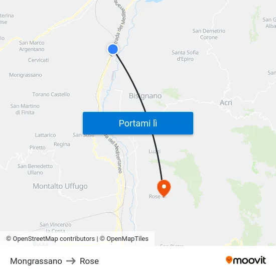 Mongrassano to Rose map