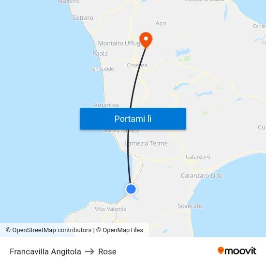 Francavilla Angitola to Rose map