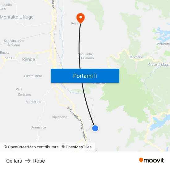 Cellara to Rose map