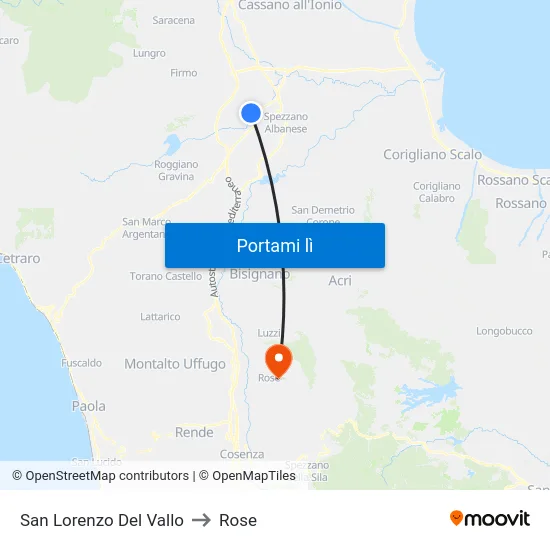 San Lorenzo Del Vallo to Rose map