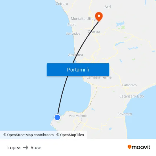 Tropea to Rose map
