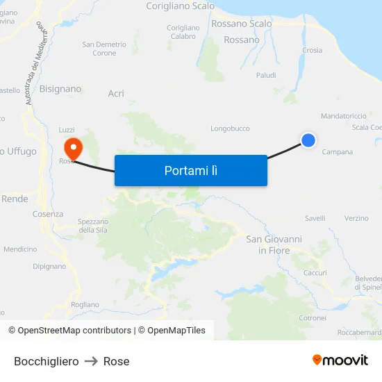 Bocchigliero to Rose map