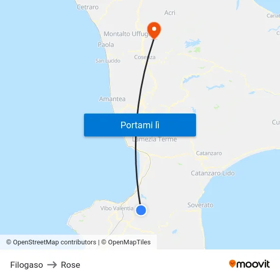 Filogaso to Rose map