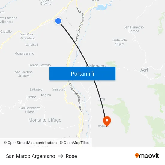San Marco Argentano to Rose map