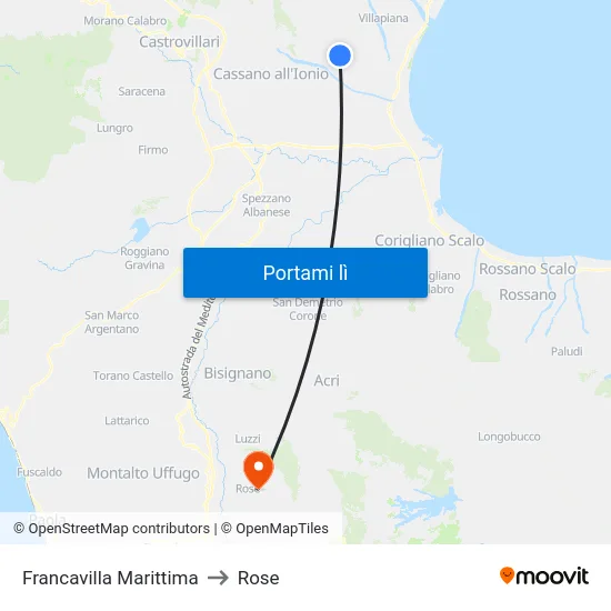Francavilla Marittima to Rose map