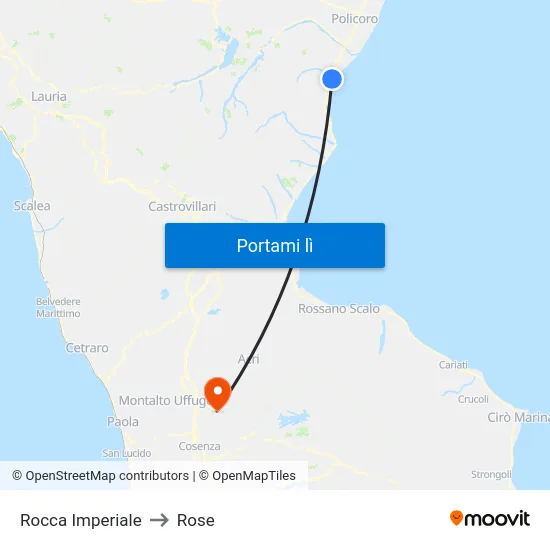 Rocca Imperiale to Rose map