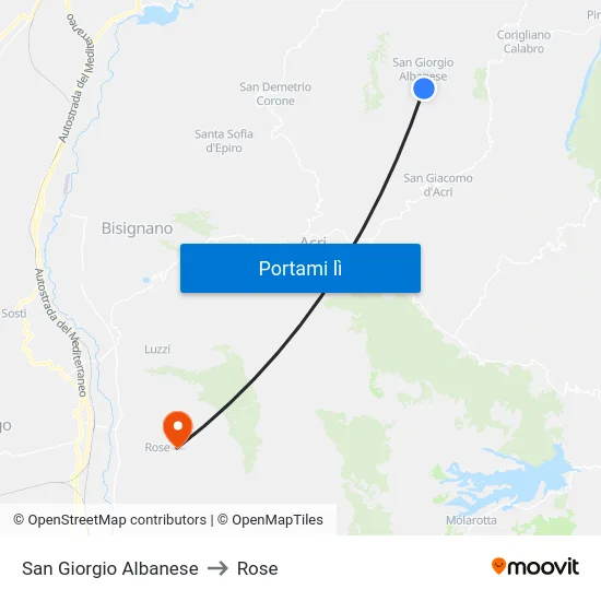 San Giorgio Albanese to Rose map