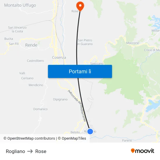 Rogliano to Rose map
