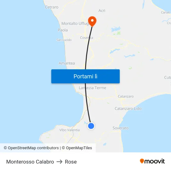 Monterosso Calabro to Rose map