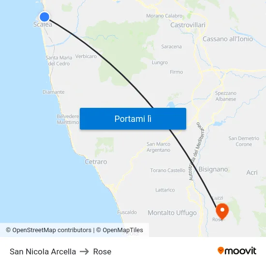 San Nicola Arcella to Rose map
