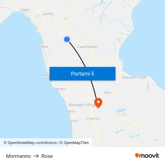 Mormanno to Rose map