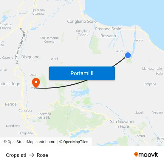 Cropalati to Rose map