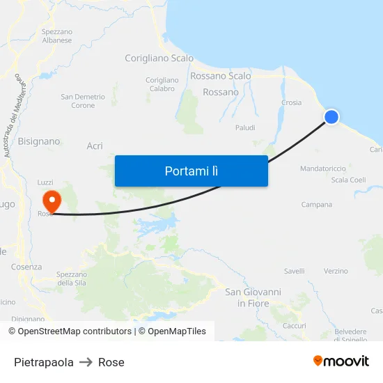 Pietrapaola to Rose map