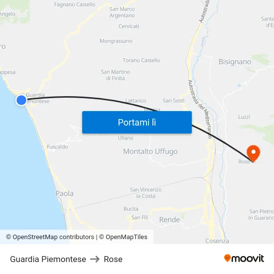 Guardia Piemontese to Rose map