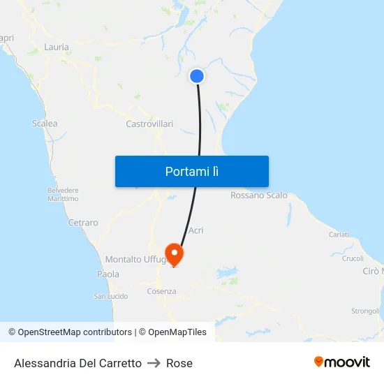 Alessandria Del Carretto to Rose map
