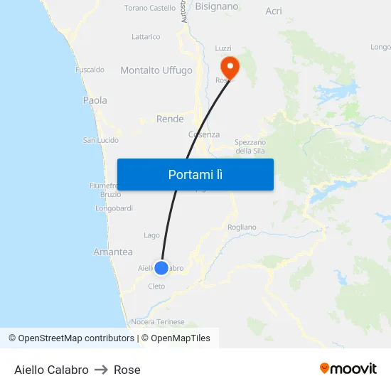 Aiello Calabro to Rose map