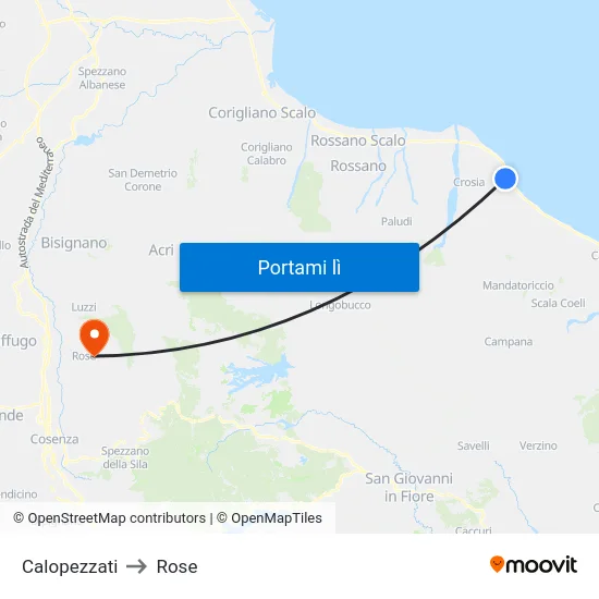 Calopezzati to Rose map