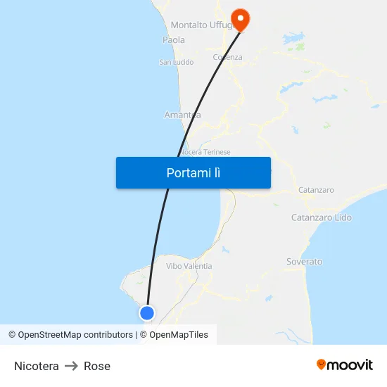 Nicotera to Rose map