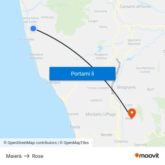 Maierà to Rose map