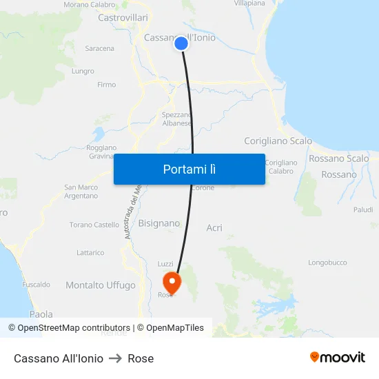 Cassano All'Ionio to Rose map