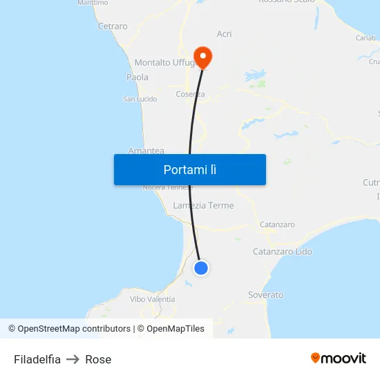 Filadelfia to Rose map