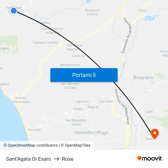 Sant'Agata Di Esaro to Rose map