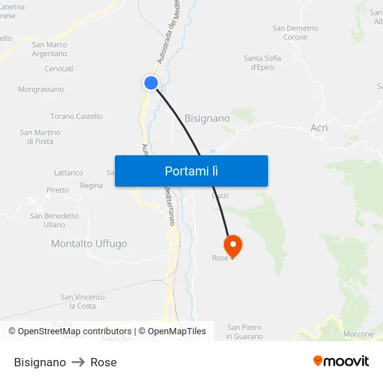 Bisignano to Rose map