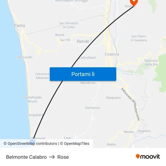 Belmonte Calabro to Rose map