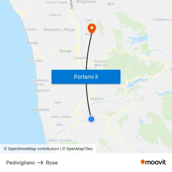 Pedivigliano to Rose map