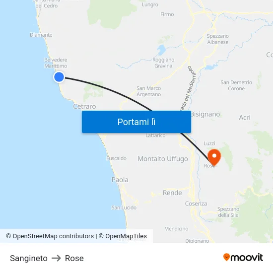 Sangineto to Rose map