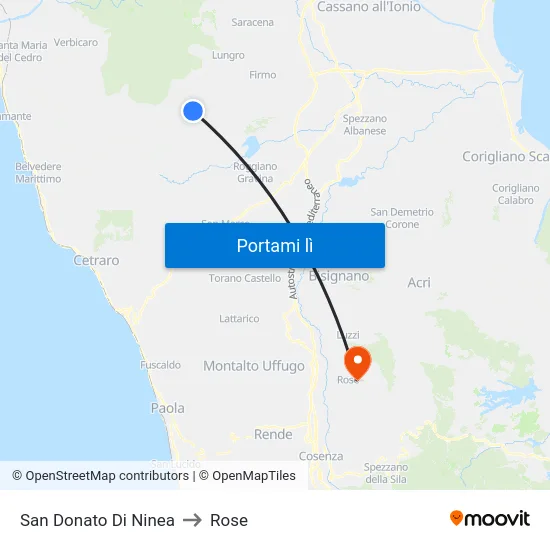 San Donato Di Ninea to Rose map