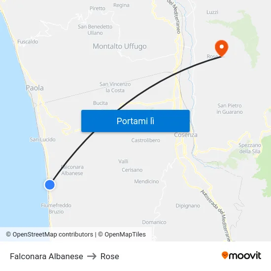 Falconara Albanese to Rose map