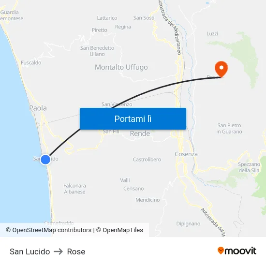 San Lucido to Rose map