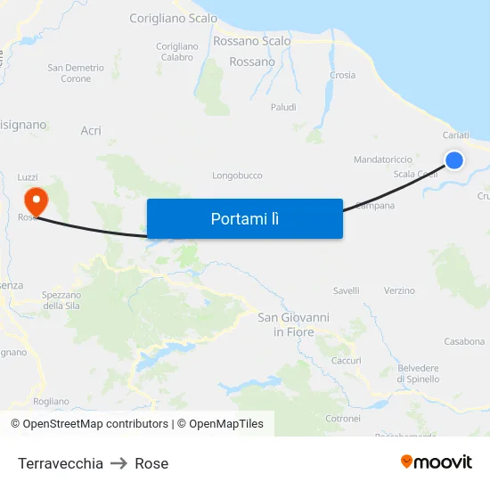 Terravecchia to Rose map