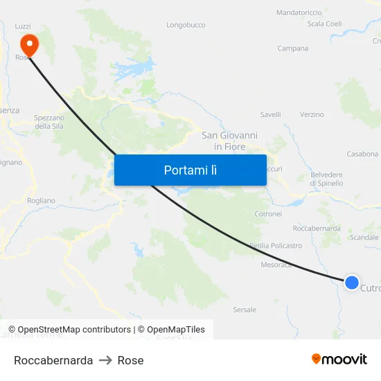 Roccabernarda to Rose map
