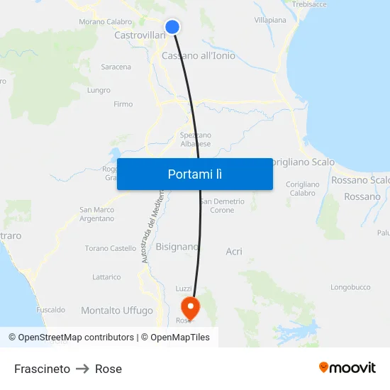 Frascineto to Rose map