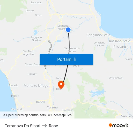 Terranova Da Sibari to Rose map