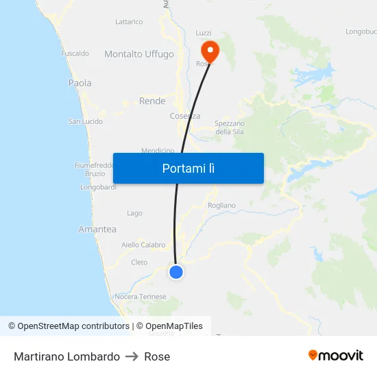 Martirano Lombardo to Rose map